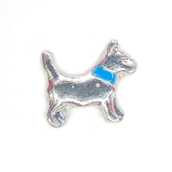 Silver dog with blue collar charm