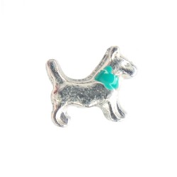 Silver dog with green collar charm