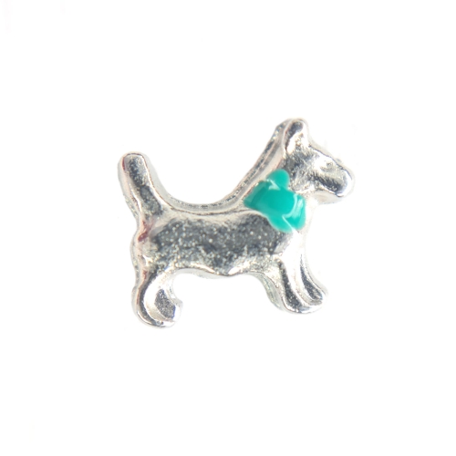 Silver Dog With Green Collar Charm