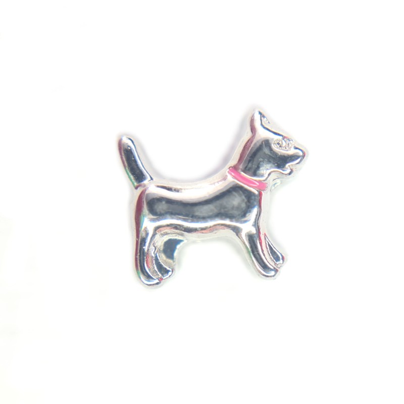 Silver Dog With Pink Collar Charm