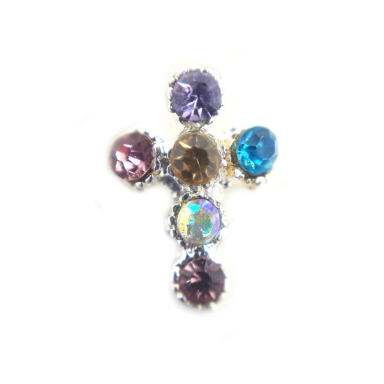 Coloured crystal cross charm