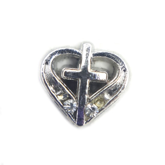 Silver cross in heart charm