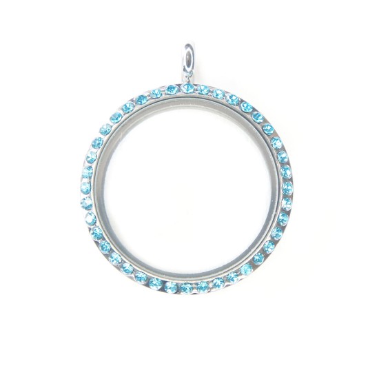 30mm Stainless steel blue crystal round locket 