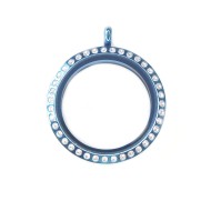 30mm blue Crystal round locket necklace