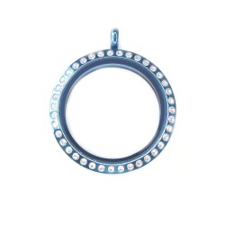 30mm blue Crystal round locket necklace