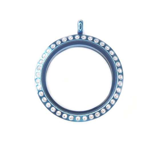 30mm blue Crystal round locket necklace