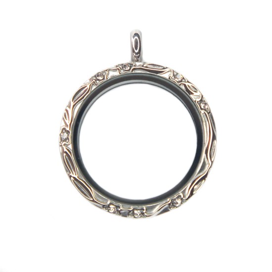 30mm Stainless steel clear flower round locket 