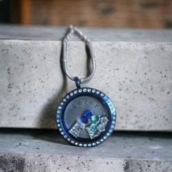 30mm blue Crystal round locket necklace