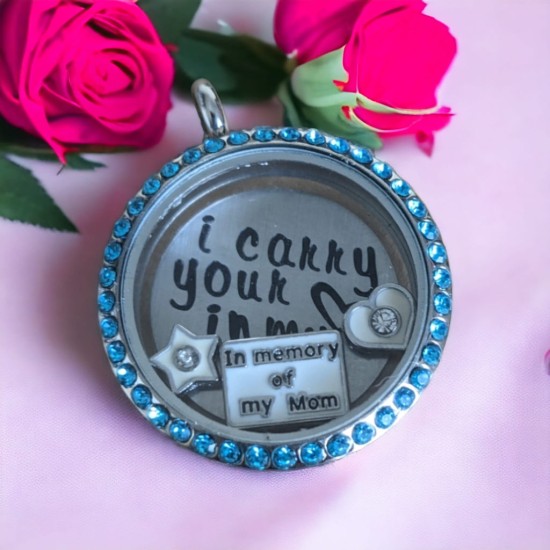 30mm Stainless steel blue crystal round locket 