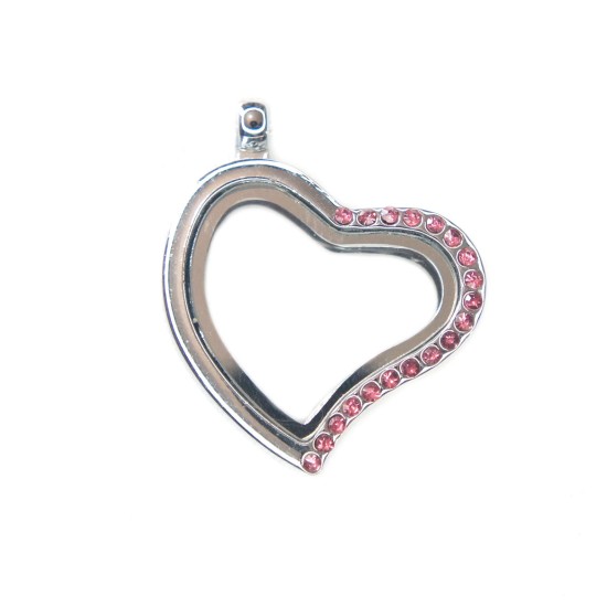 Half pink crystal heart locket necklace