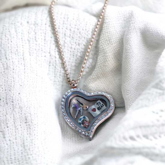 Rose gold crystal heart locket necklace