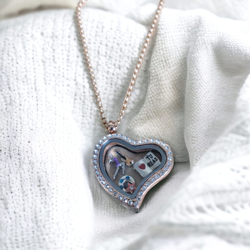 Rose gold crystal heart locket necklace Rose gold crystal heart locket necklace
