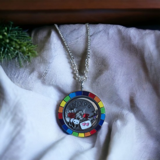 Rainbow insert locket necklace