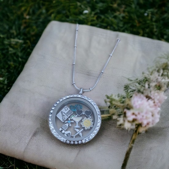 30mm Crystal round locket necklace