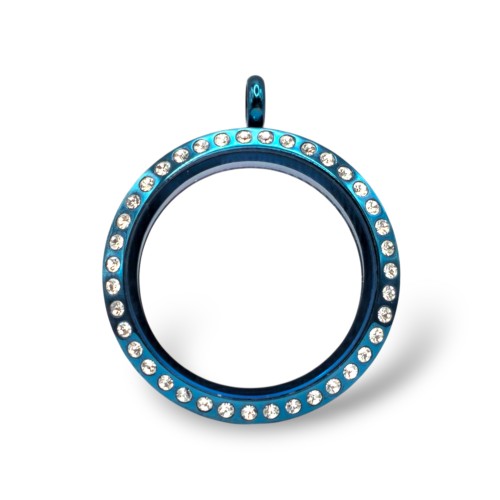 30mm Blue Crystal Round Locket Necklace