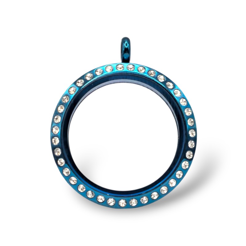30mm blue Crystal round locket necklace 30mm blue Crystal round locket necklace