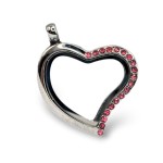 Half Pink Crystal Heart Locket Necklace
