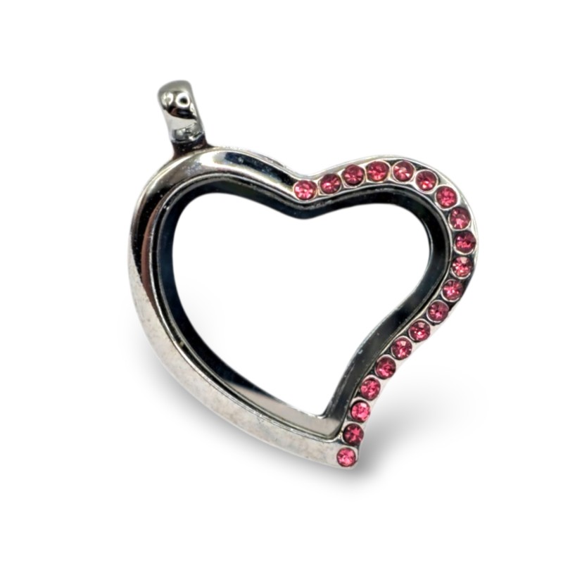 Half Pink Crystal Heart Locket Necklace
