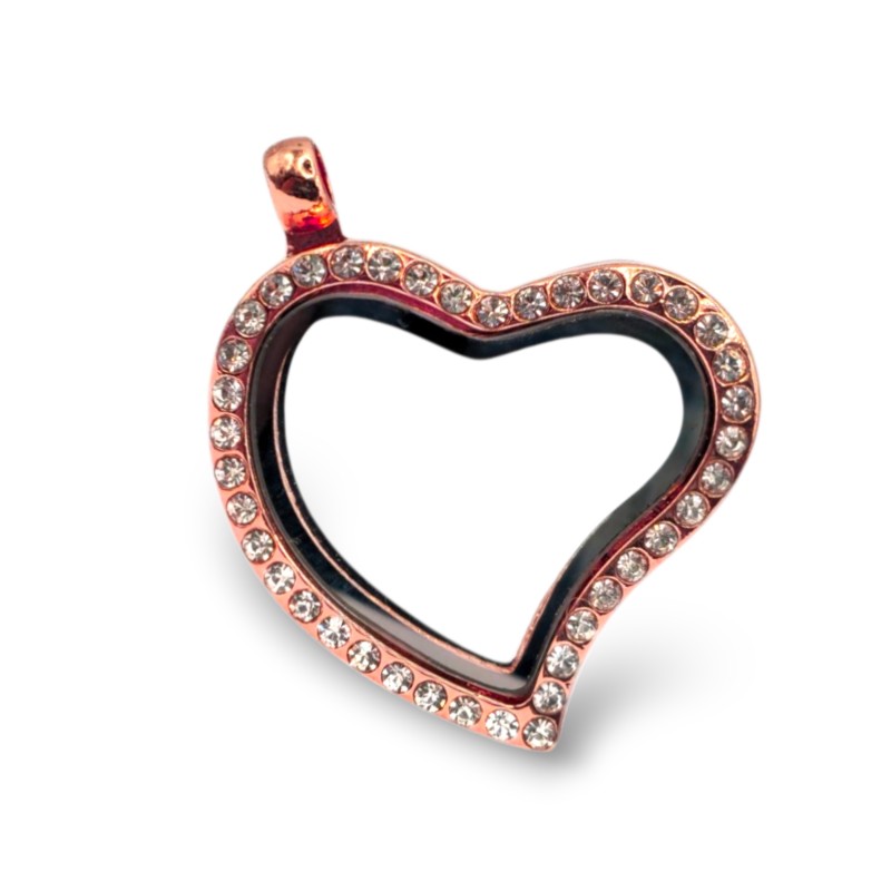 Rose Gold Crystal Heart Locket Necklace