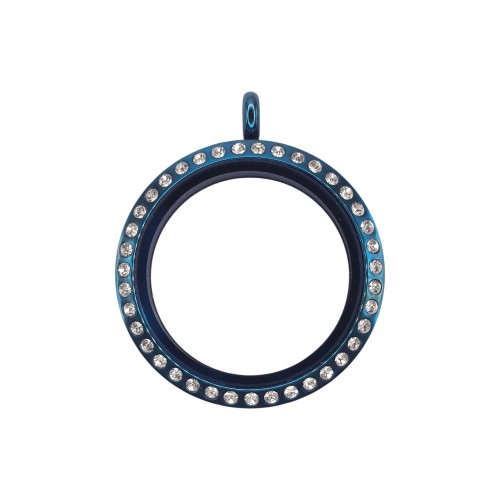 30mm blue Crystal round locket necklace