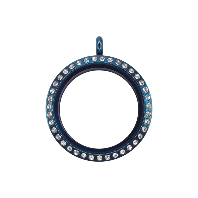 30mm blue Crystal round locket necklace