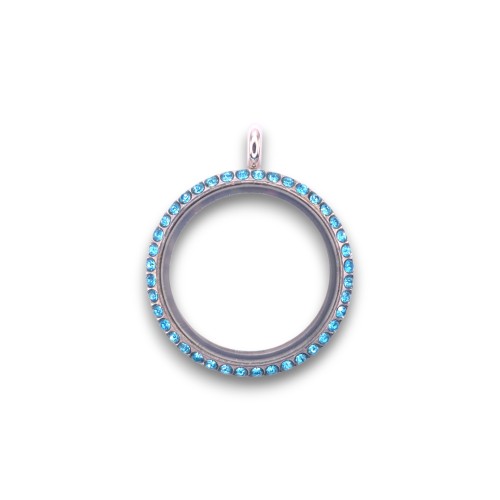30mm Stainless steel blue crystal round locket 