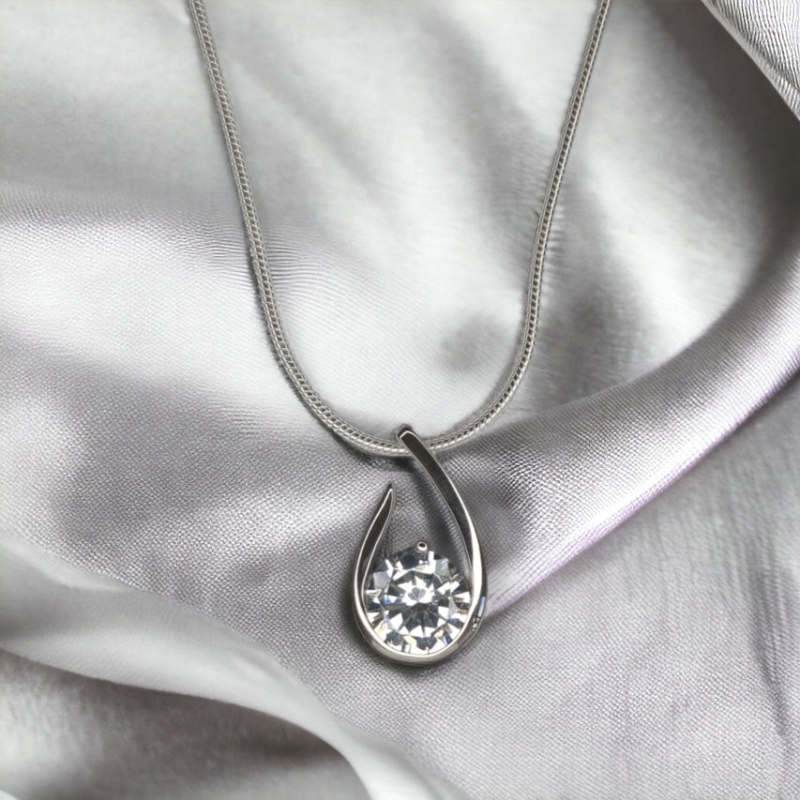 Cubic Zirconia Solitaire Teardrop Pendant