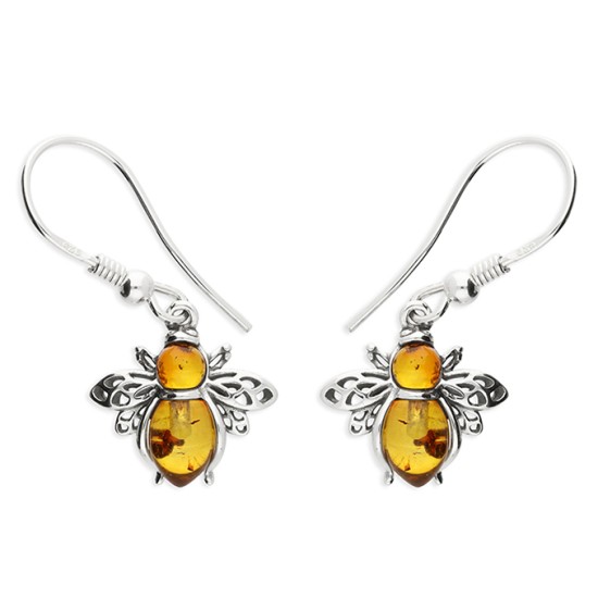 Amber bee earrings