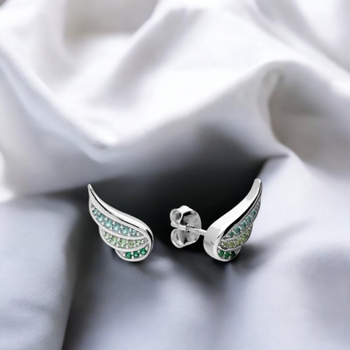 Green Cubic Zirconia Wing Earrings