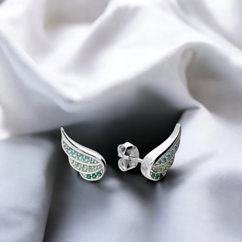 Green Cubic Zirconia Wing Earrings