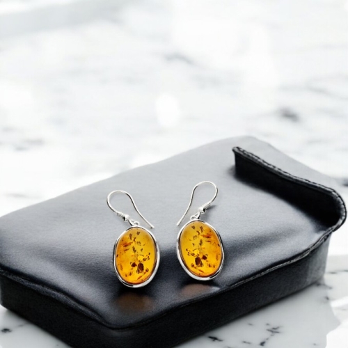 Large Amber Oval Earrings