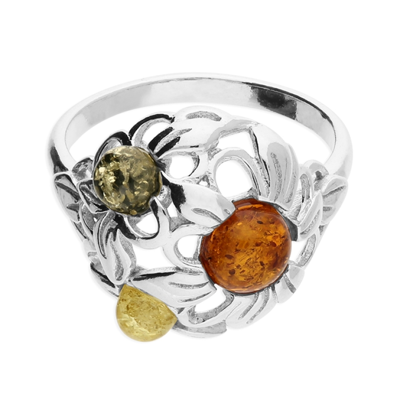 Mixed Amber Flower Dome Ring