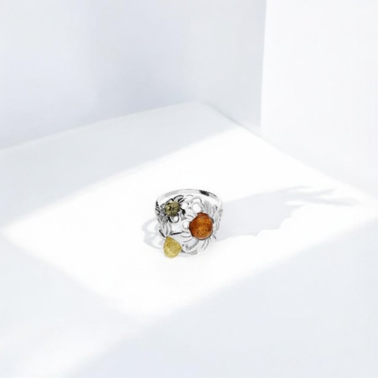 Mixed Amber flower dome ring