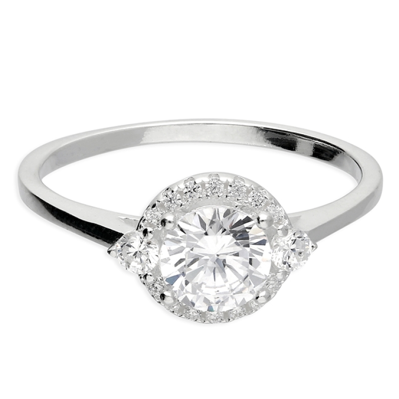 Cubic Zirconia Halo Cluster Ring