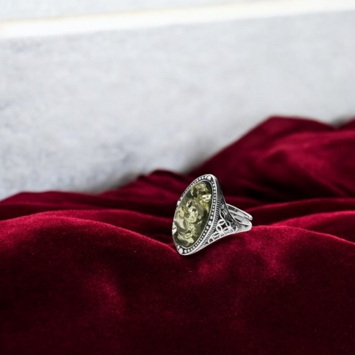 Adjustable Green Amber Ring