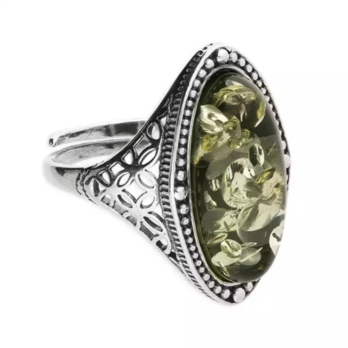 Adjustable Green Amber Ring