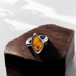 Amber abstract ellipse ring