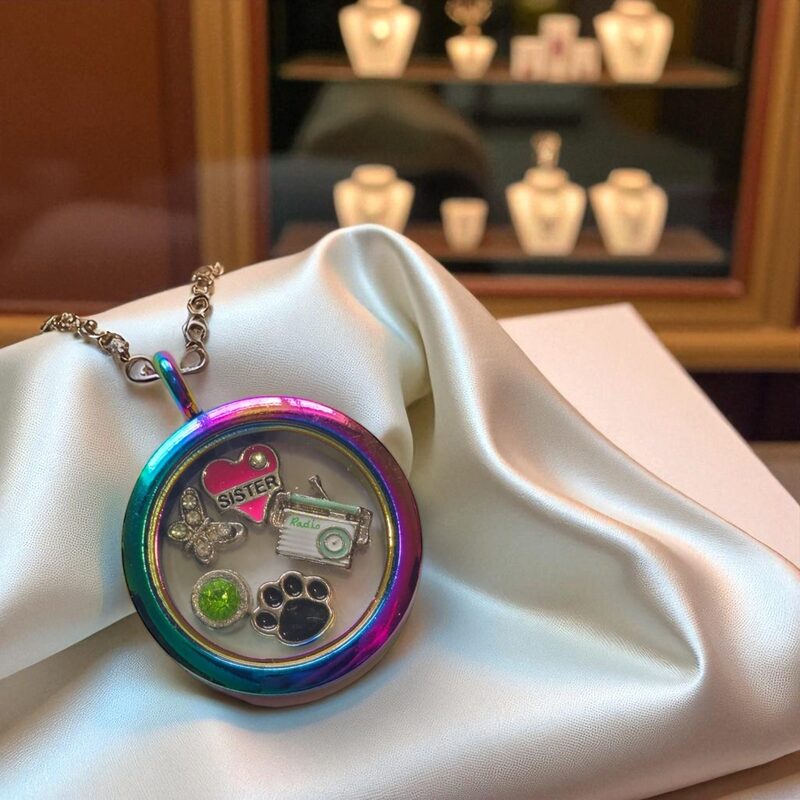 30mm Smooth Rainbow Memory Locket Necklace | Memory Lockets UK
