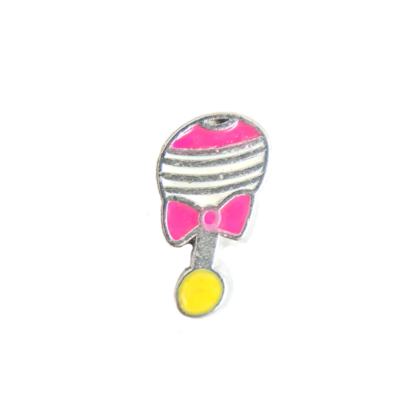 Pink Striped Baby Rattle Charm