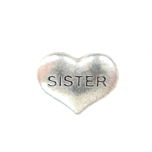 Silver Sister Heart Charm 