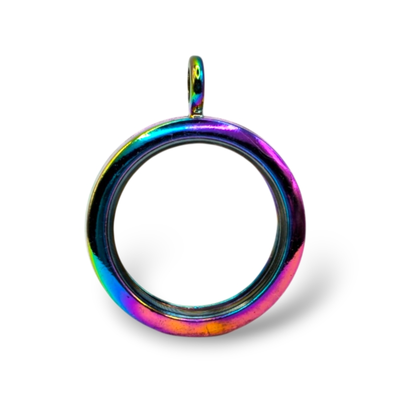 Locket Plain 30mm Smooth Rainbow Memory Locket Necklace | Memory Lockets UK